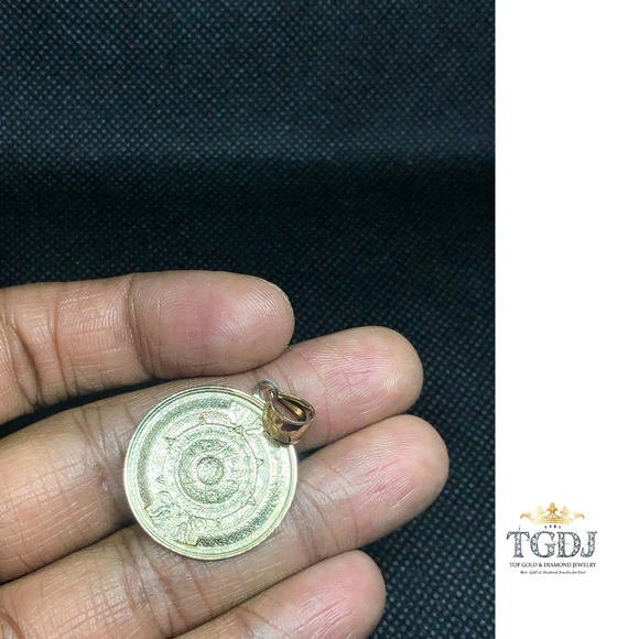 14k Solid Yellow Gold Aztec Calendar Pendant 27MM